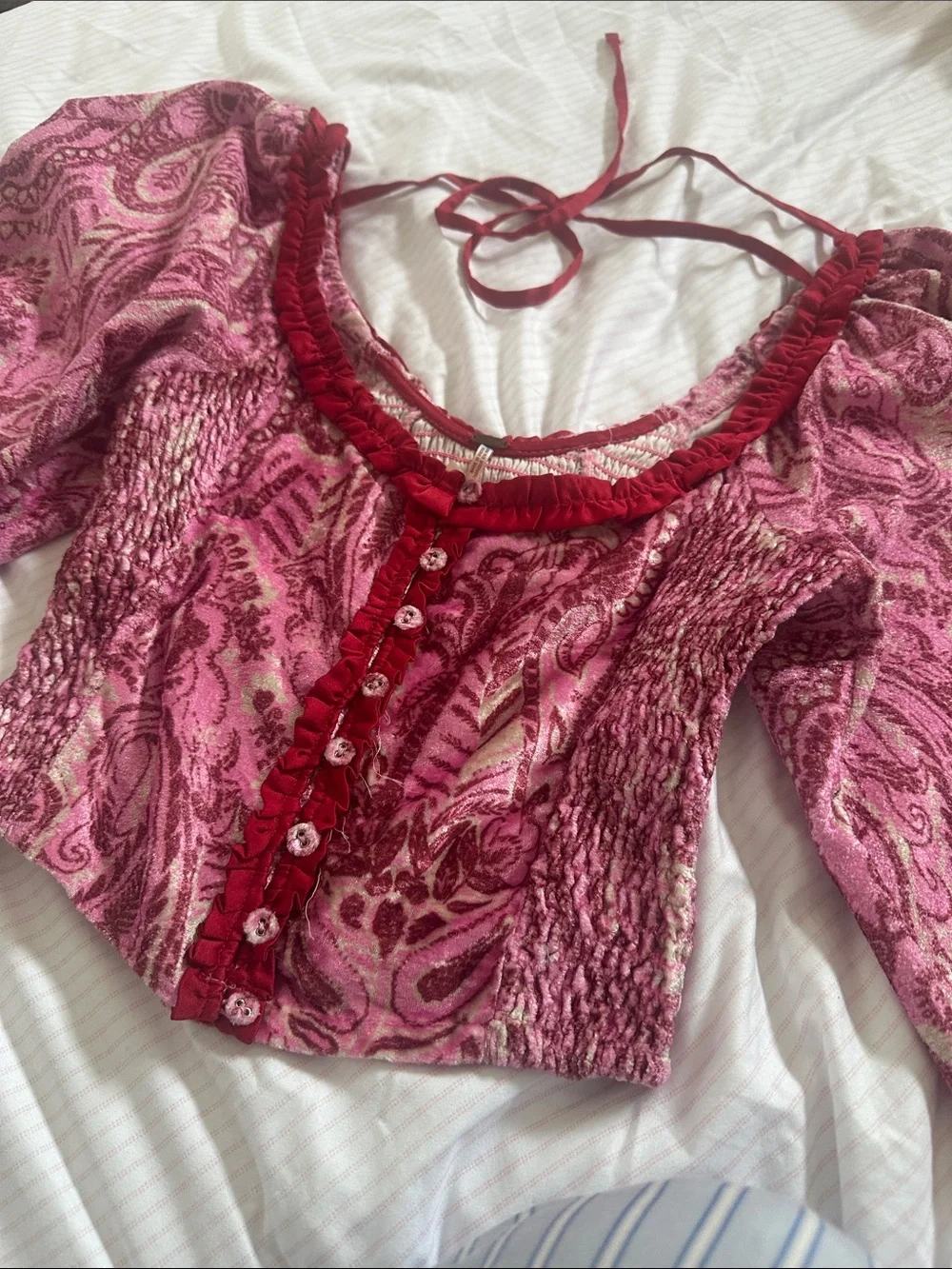Free People Dare Me Pink 100% Velvet Cropped Blouse